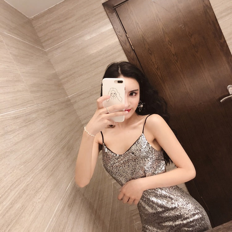 Sequin Backless Mini Dress