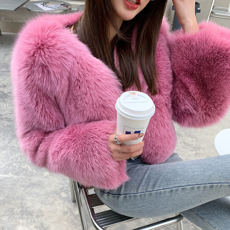 Chic Rose Fox Fur Coat