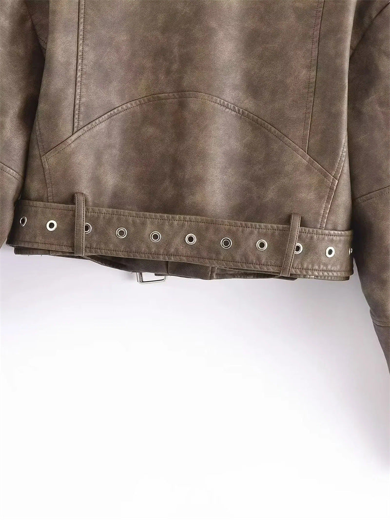 Military Green Short Leather Jacket