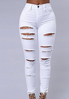 High-Waist Skinny Ripped  Jeans