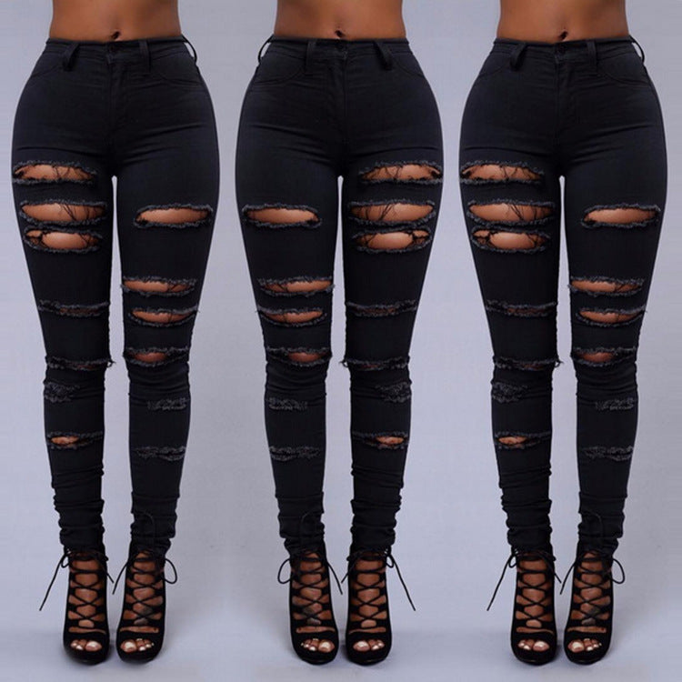 High-Waist Skinny Ripped  Jeans