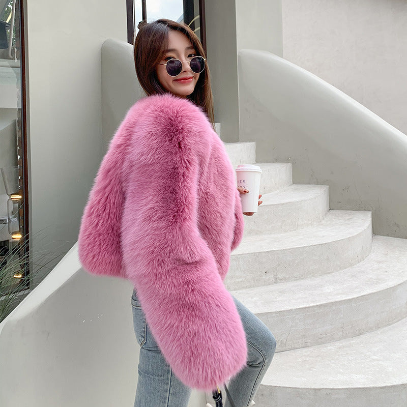 Chic Rose Fox Fur Coat