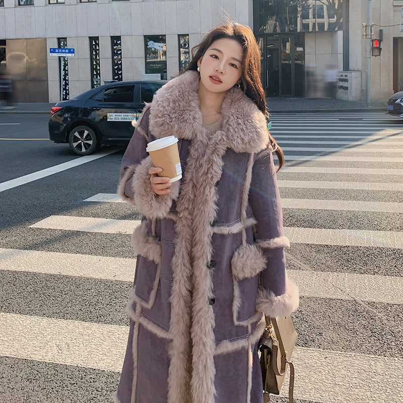 Purple Lamb Wool Long Coat