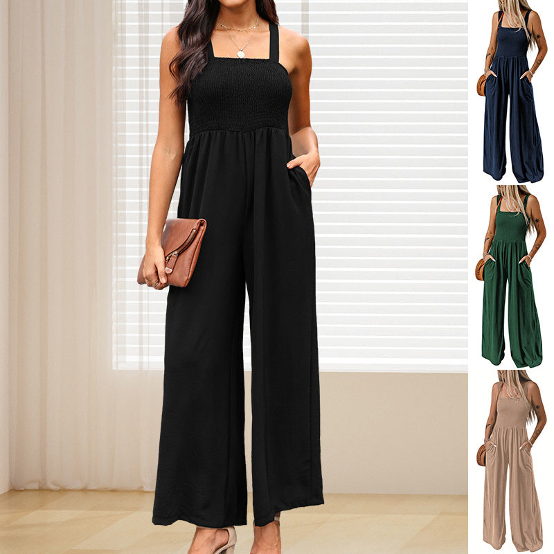 Neck High Waist Jumpsuit Women's Backless Pleated