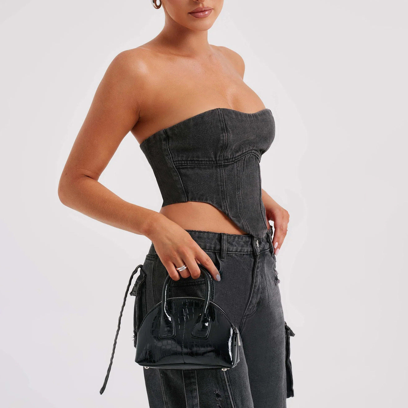 Low Waist Three-dimensional Tube Top And Pocket Stitching Jeans