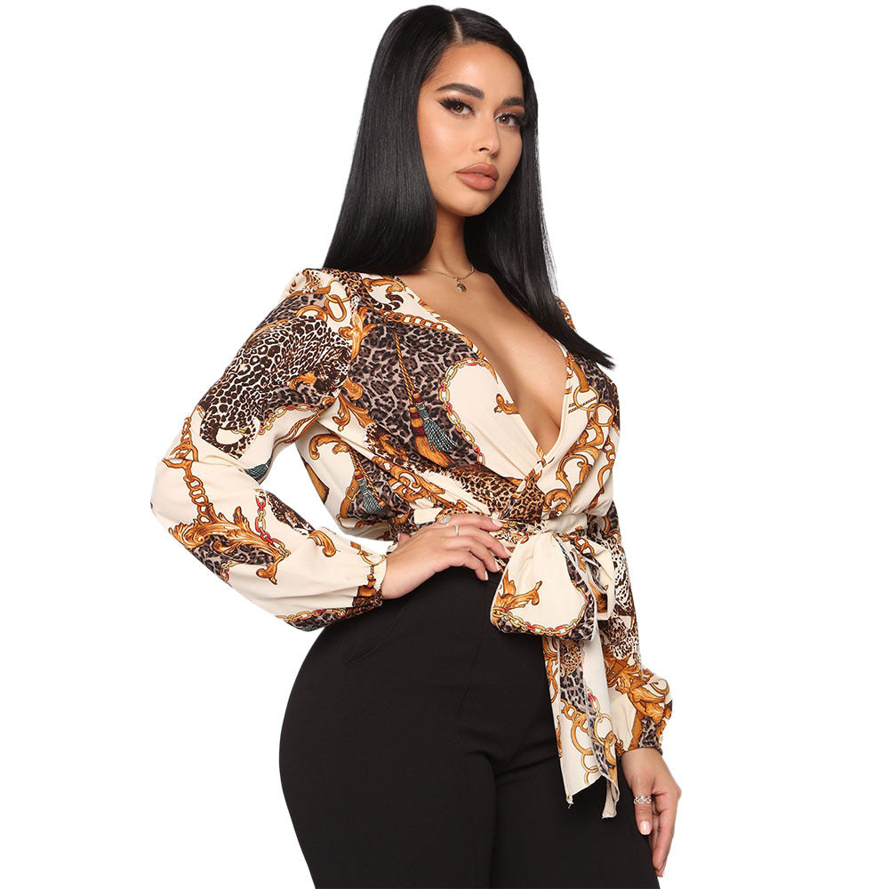 Printed Long-Sleeved Crop Top