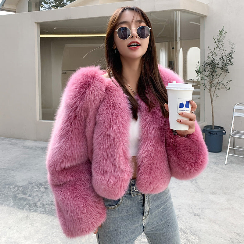 Chic Rose Fox Fur Coat