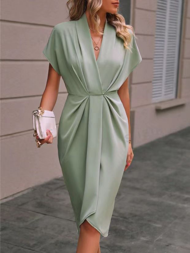 V-neck Short Sleeve Pleated Jumpsuit