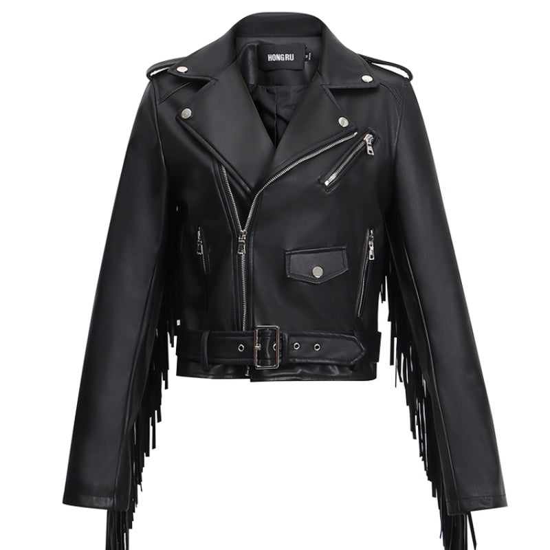 Tassel Short Slim Leather Jacket