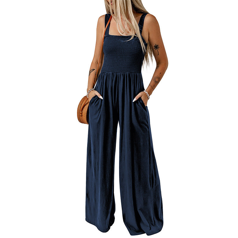 Neck High Waist Jumpsuit Women's Backless Pleated