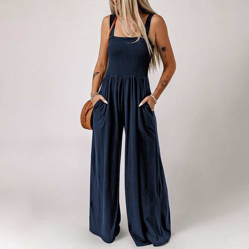 Neck High Waist Jumpsuit Women's Backless Pleated