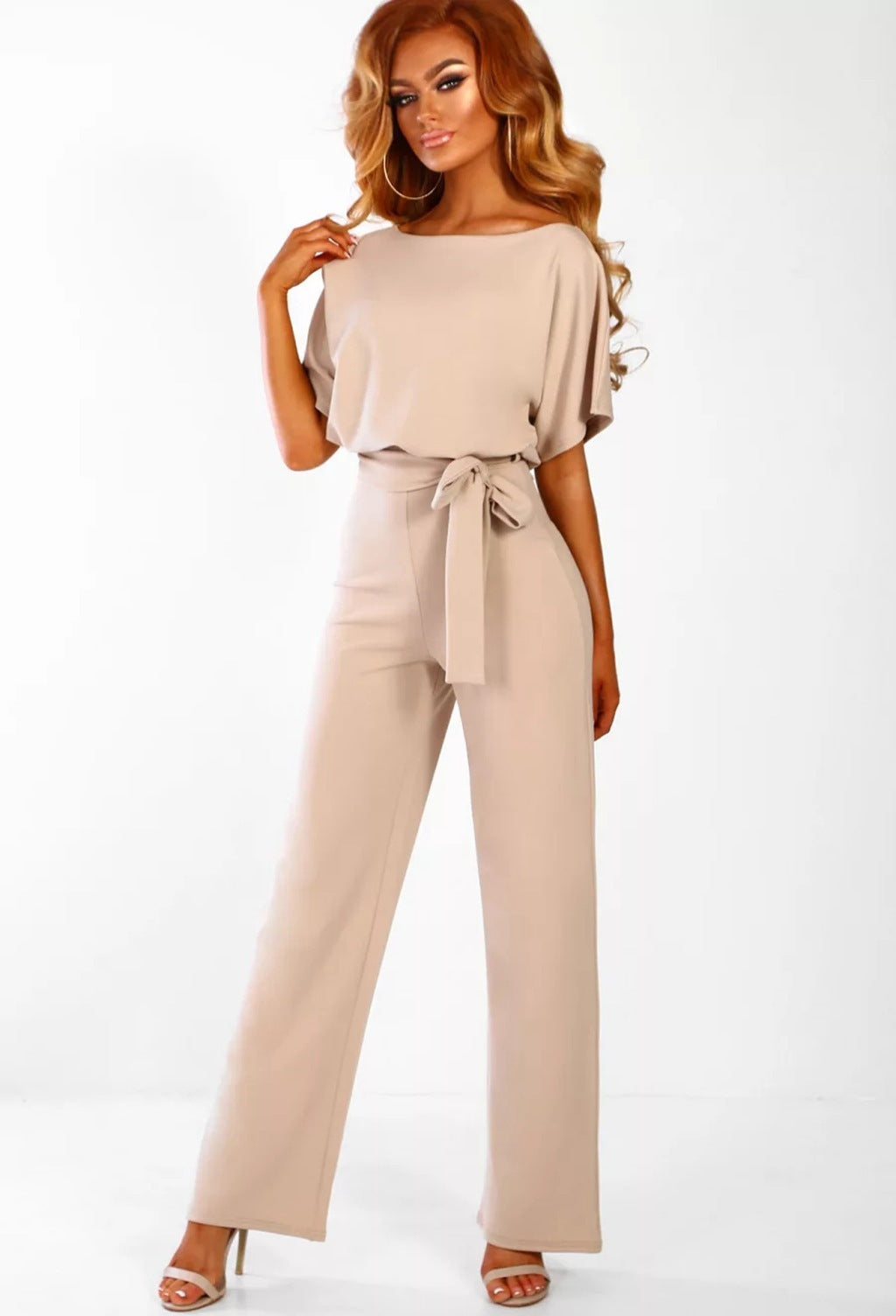 Lace-up Button Short-sleeved Jumpsuit