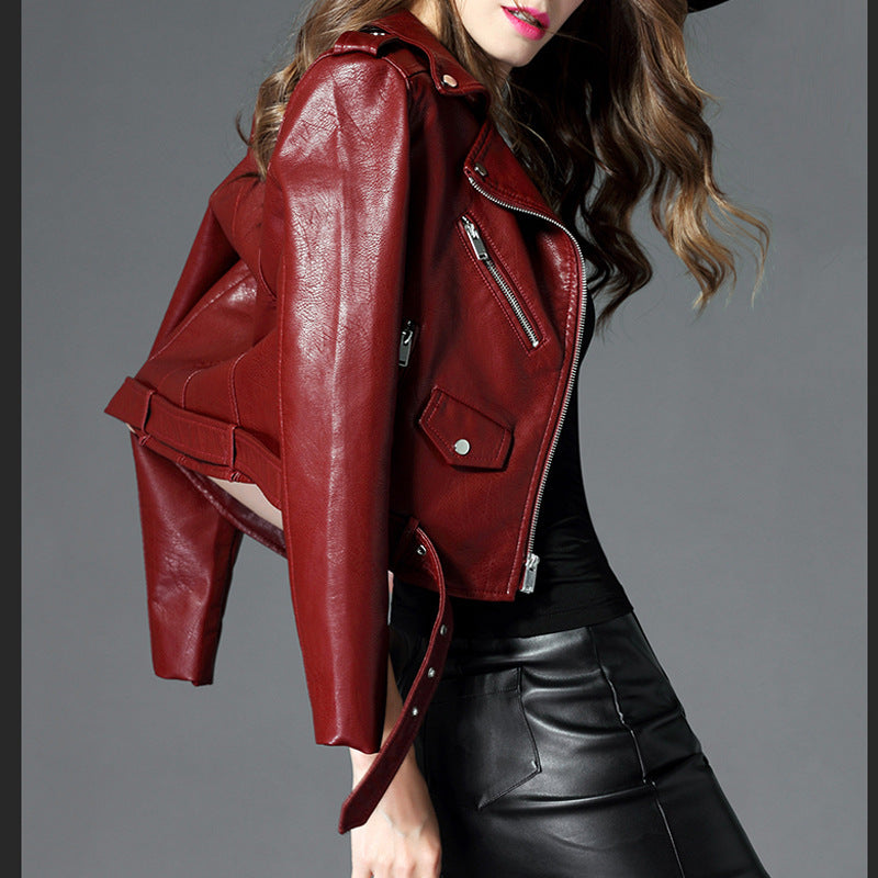 Short Slim PU Leather Jacket