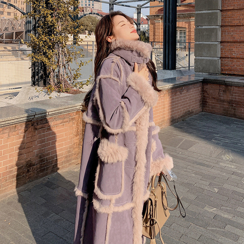 Purple Lamb Wool Long Coat