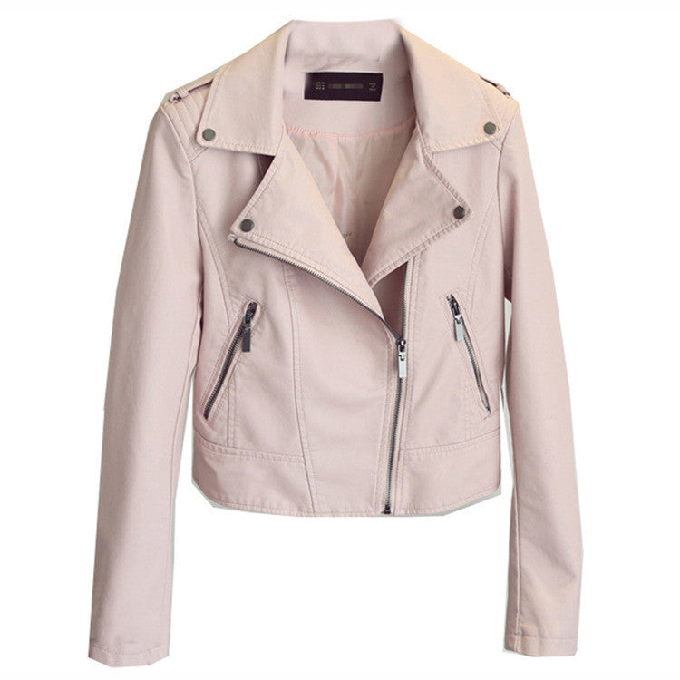 Pink PU Short Leather Jacket