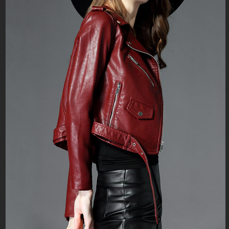 Short Slim PU Leather Jacket