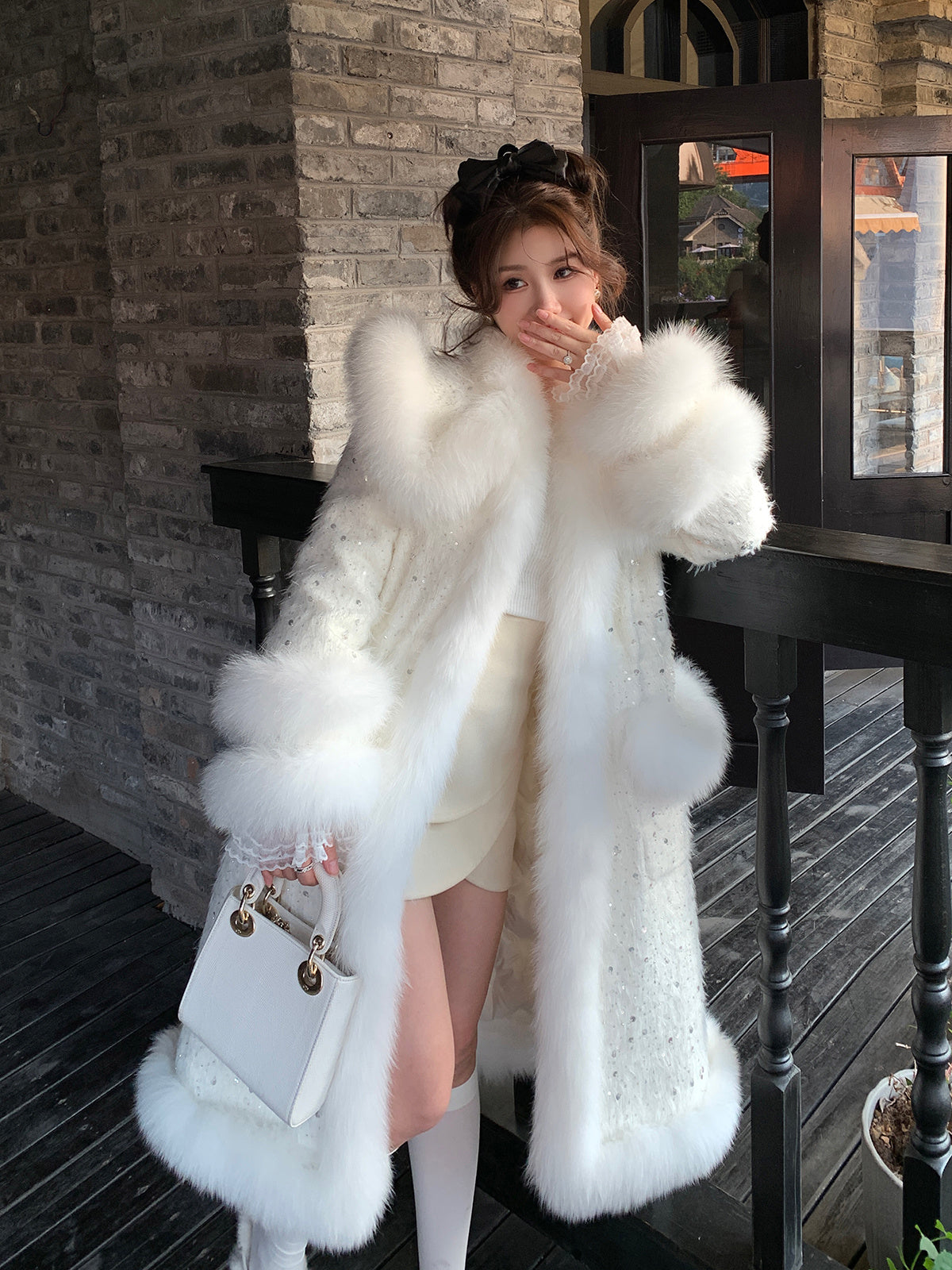 Elegant Fox Fur Down Beaded Coat