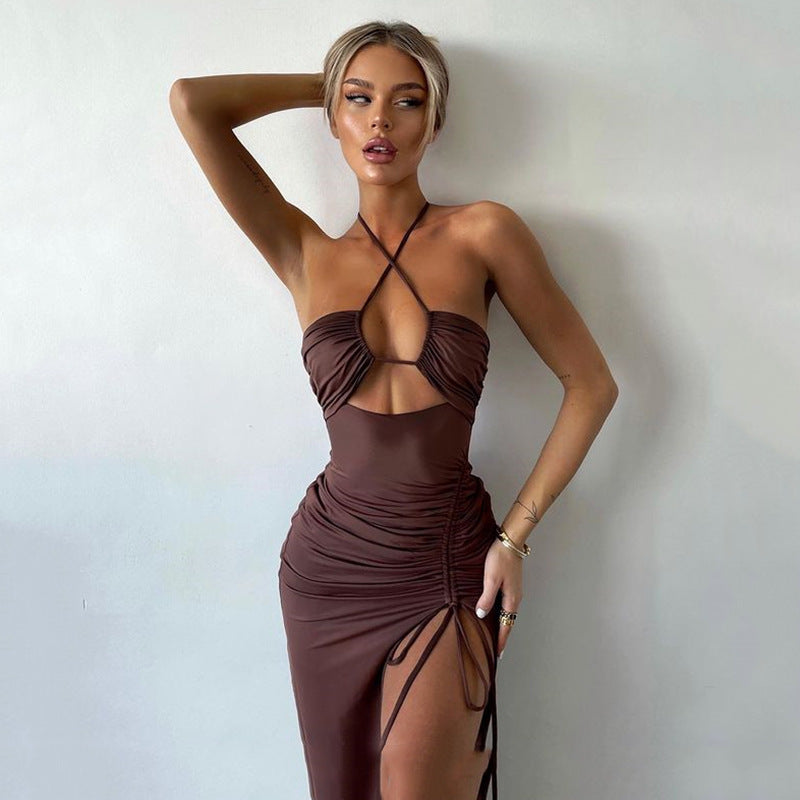 Halterneck Lace-up Long Dress