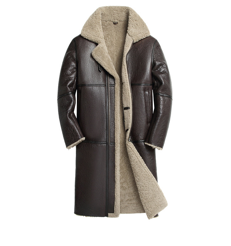 Lamb Wool Mid-length Leather Coat