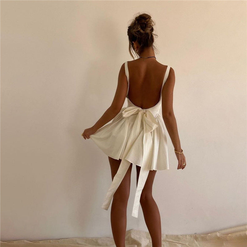 Summer Backless Lace Up Bow Evening Dress