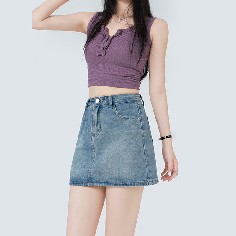 Summer Denim High Waist A- Line Skirt