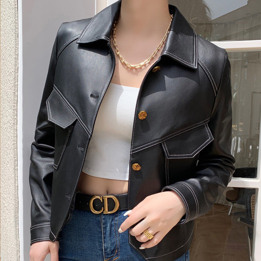 Collar Buckle Leather Jacket