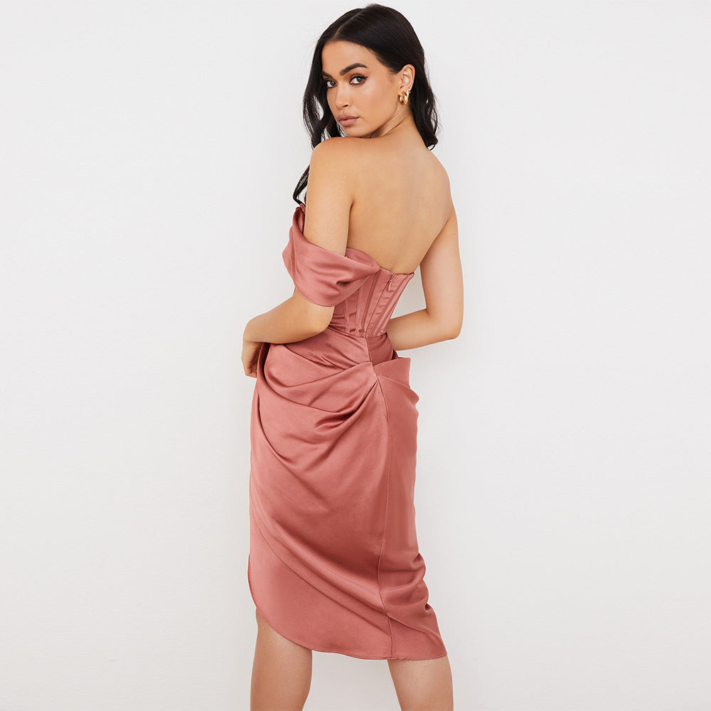 Satin Off-shoulder Mini Dress