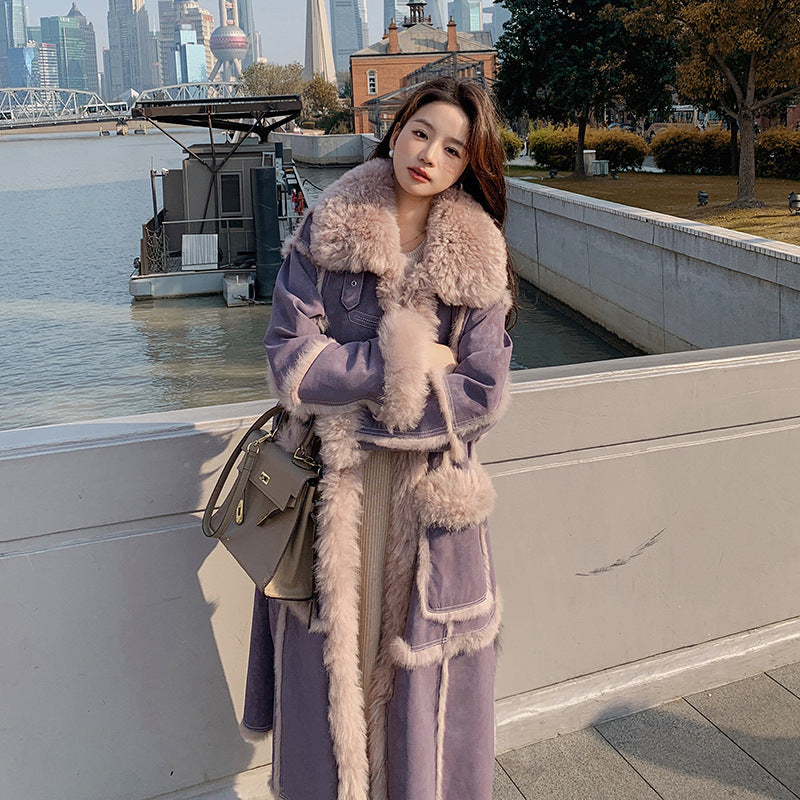 Purple Lamb Wool Long Coat