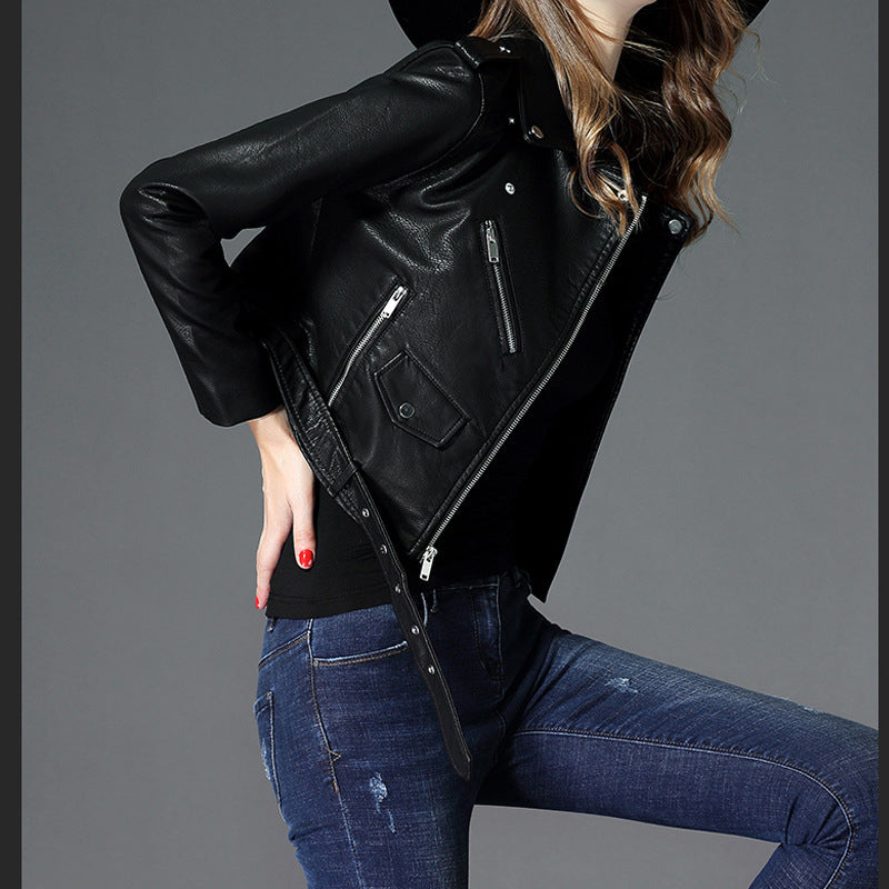 Short Slim PU Leather Jacket