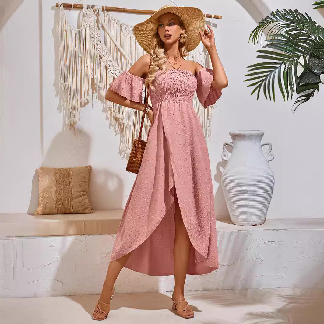 Off-shoulder Pleated Ruffle Long Dress