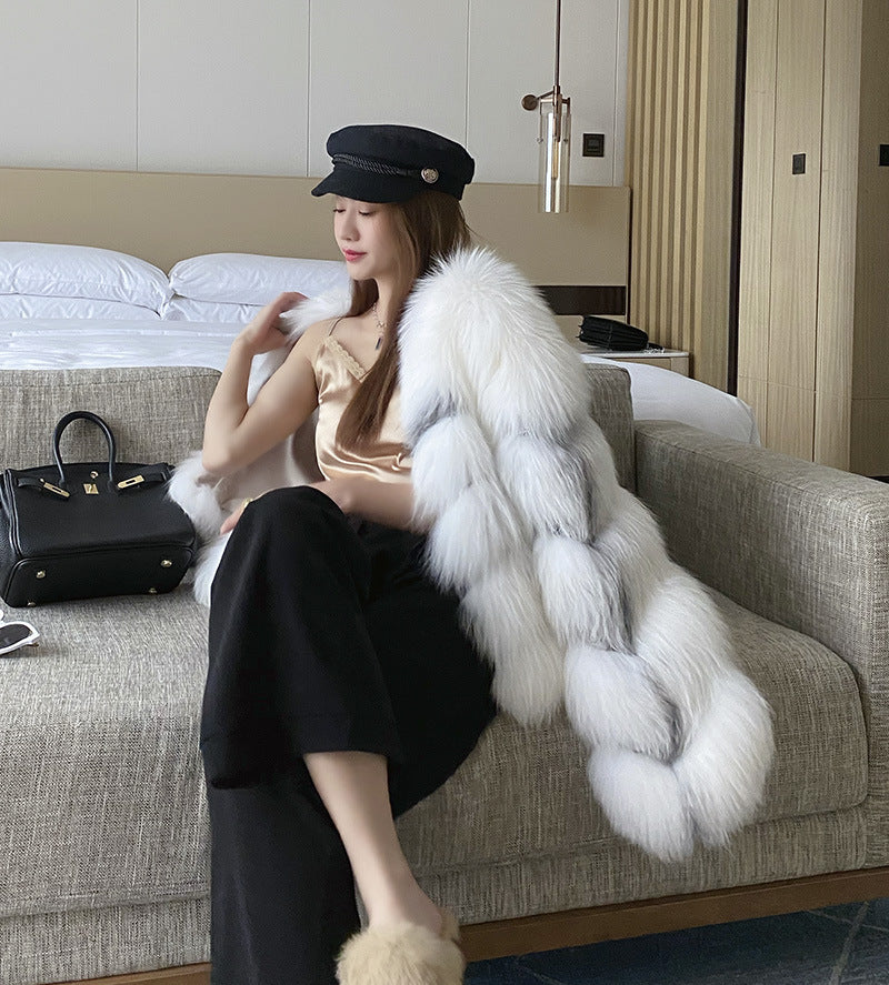 Elegant White Fox Fur Coat