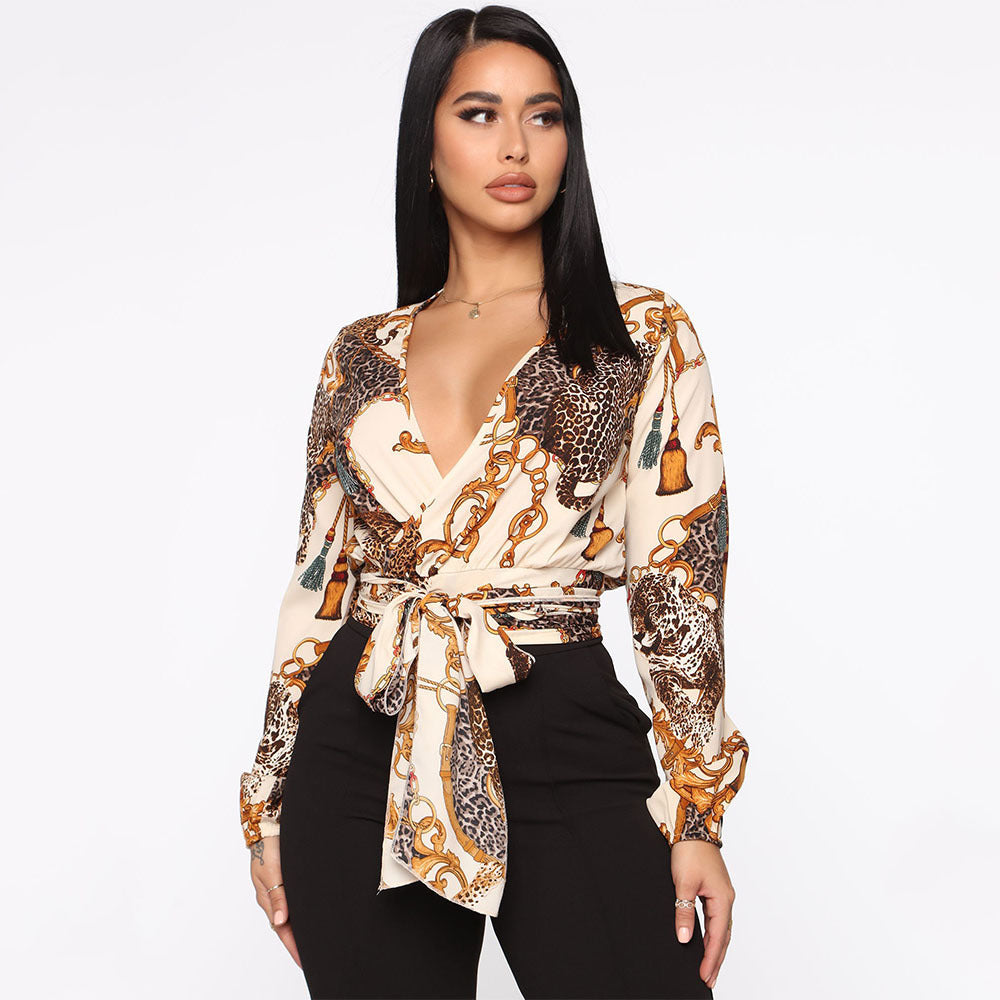 Printed Long-Sleeved Crop Top