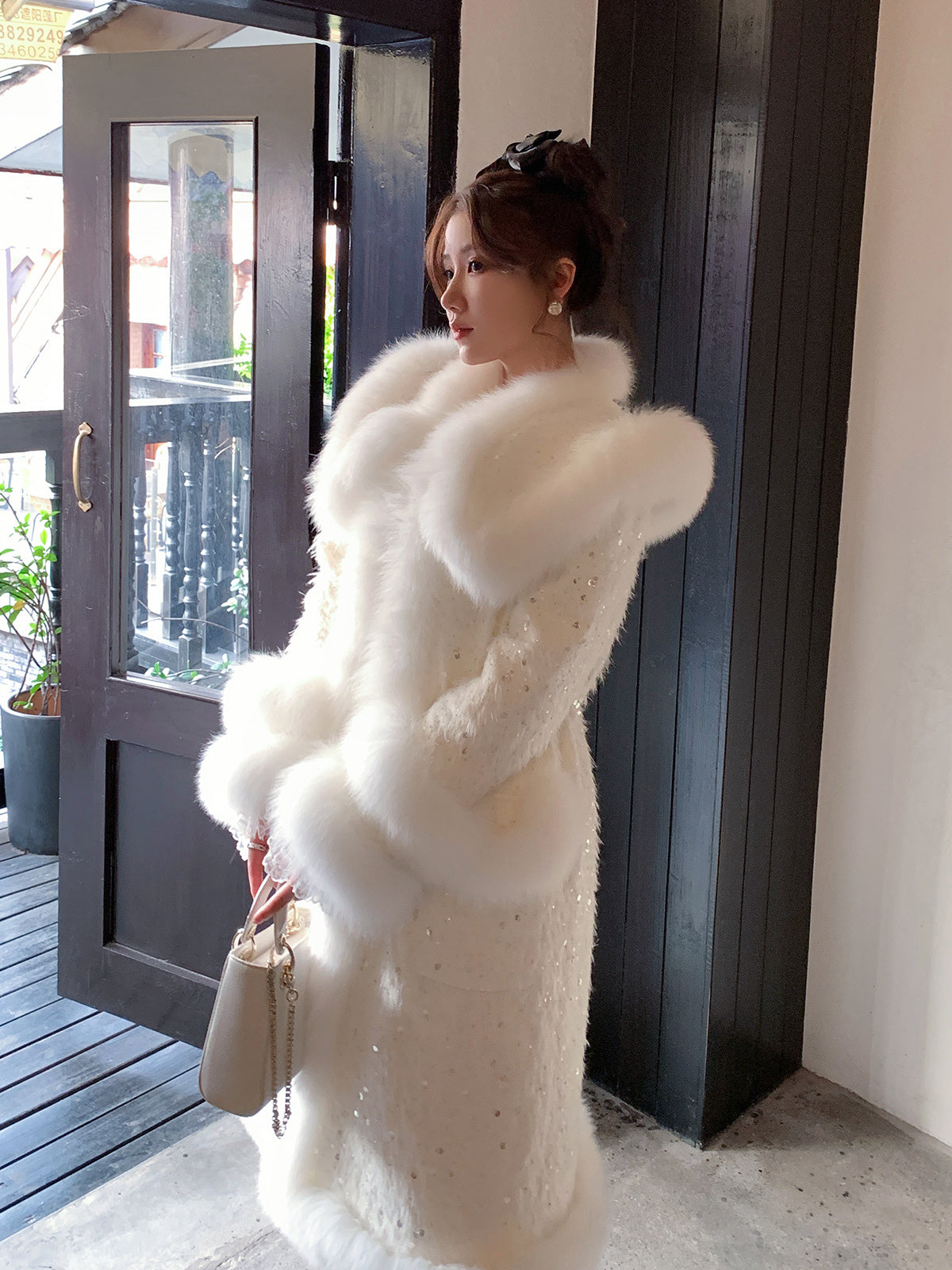 Elegant Fox Fur Down Beaded Coat