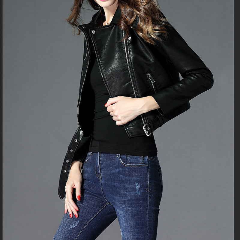 Short Slim PU Leather Jacket