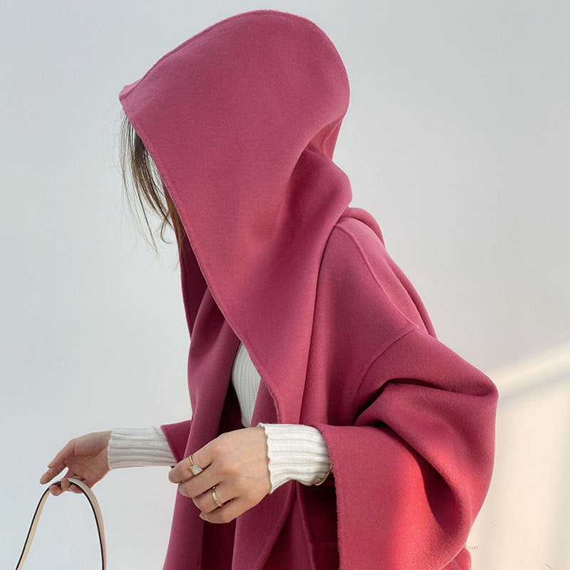 Rose Red Reversible Hooded Cashmere Overcoat