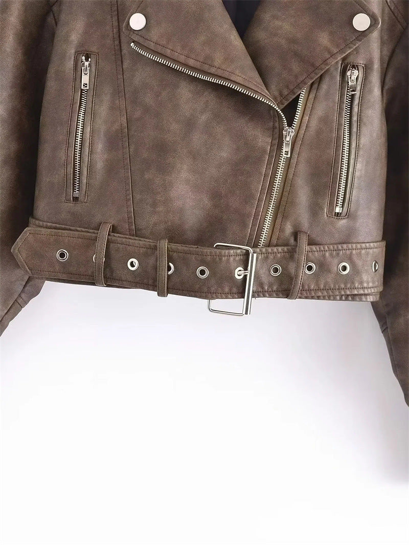 Military Green Short Leather Jacket