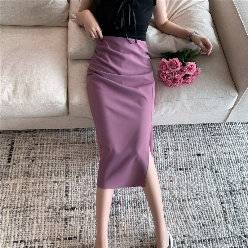 Slimming Mid-length Skirt High Slit