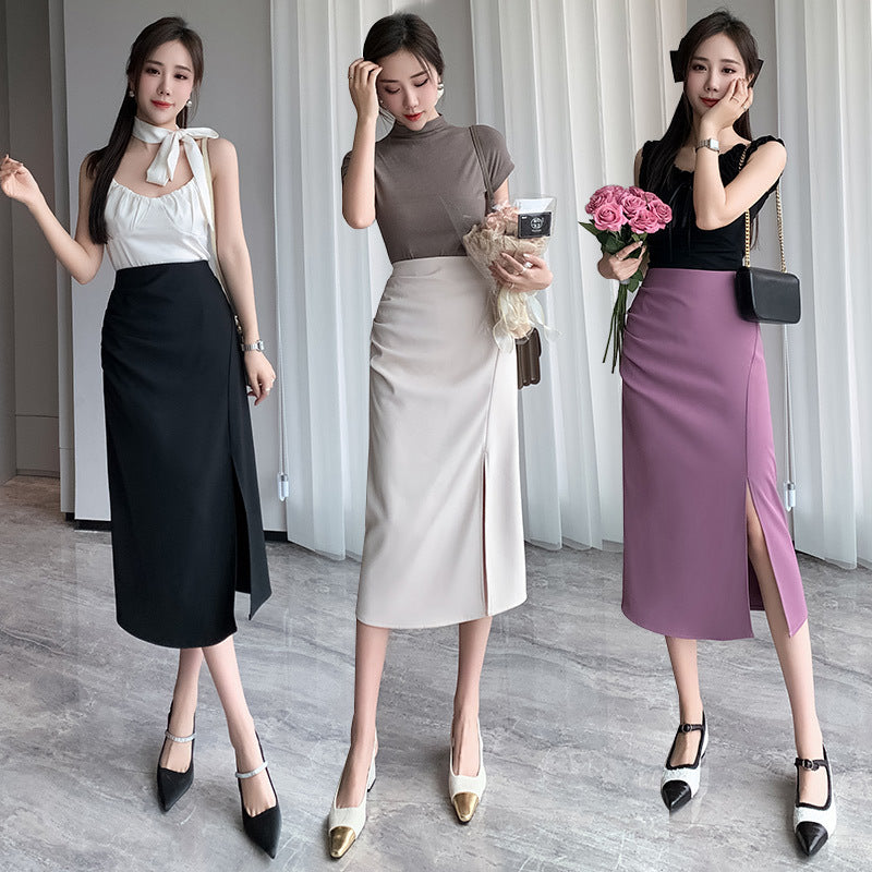 Slimming Mid-length Skirt High Slit