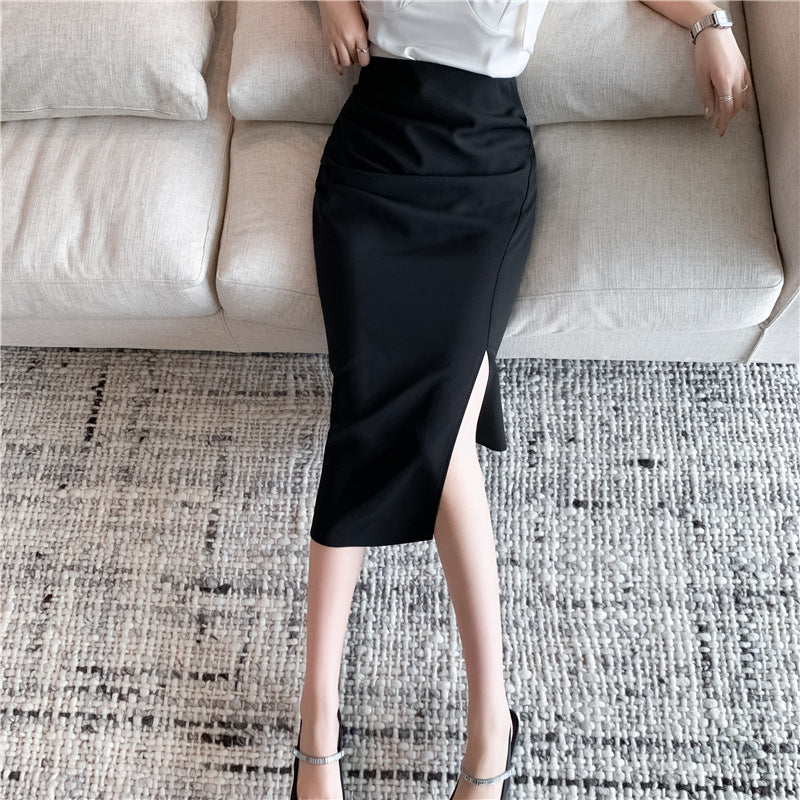 Slimming Mid-length Skirt High Slit