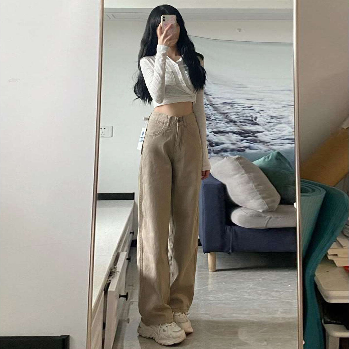 High-Waist, Retro Loose Straight Mopping Pants