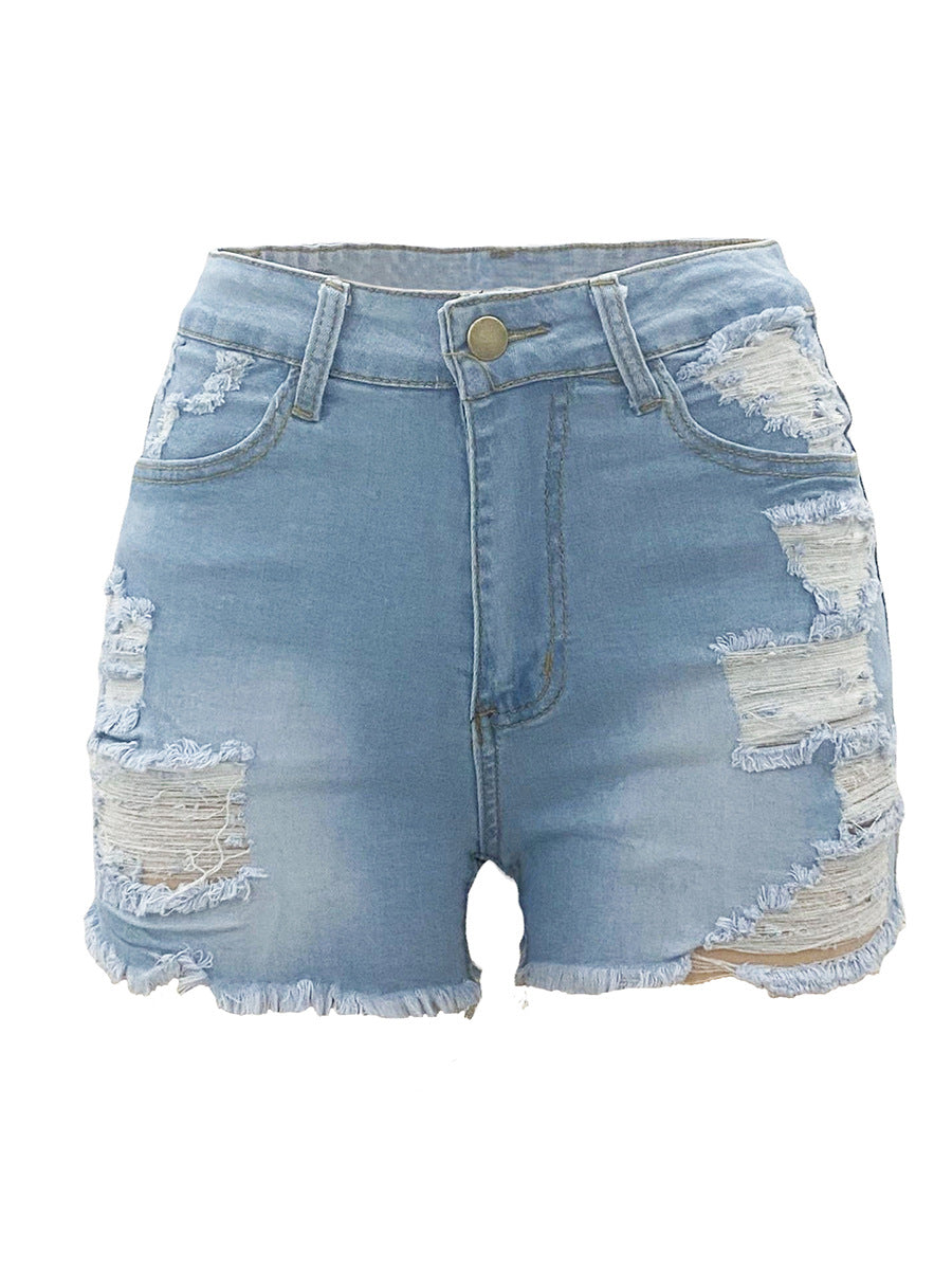 High-waist Ripped Denim Shorts