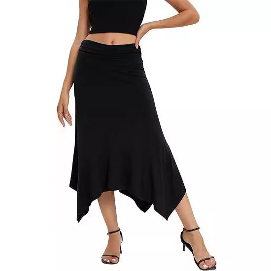 Waist Pleating Fashionable Elegant Irregular Hem Skirt