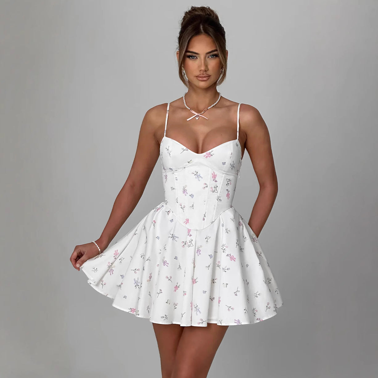 White Floral Mini Dress