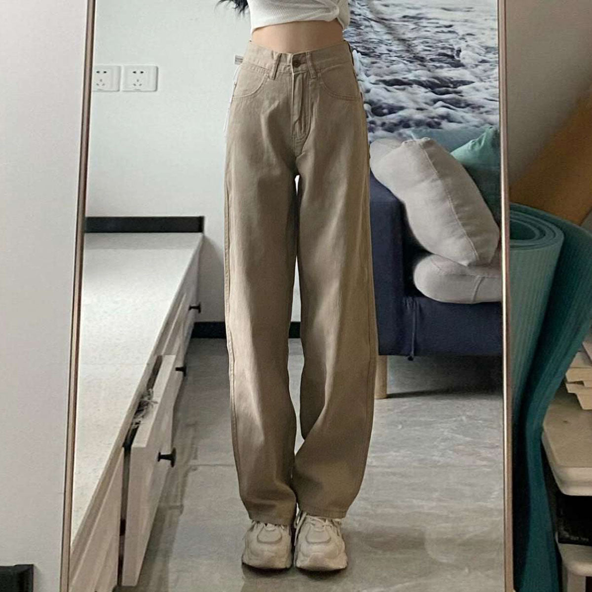 High-Waist, Retro Loose Straight Mopping Pants