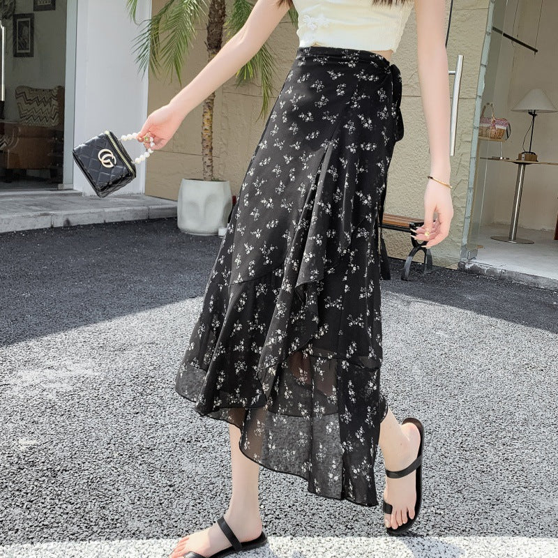 Printed Chiffon Asymmetric Skirt