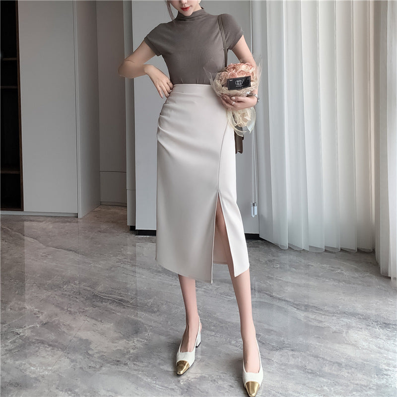 Slimming Mid-length Skirt High Slit