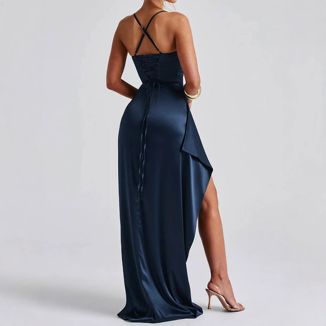 Backless Slit Maxi Dress -NAVY