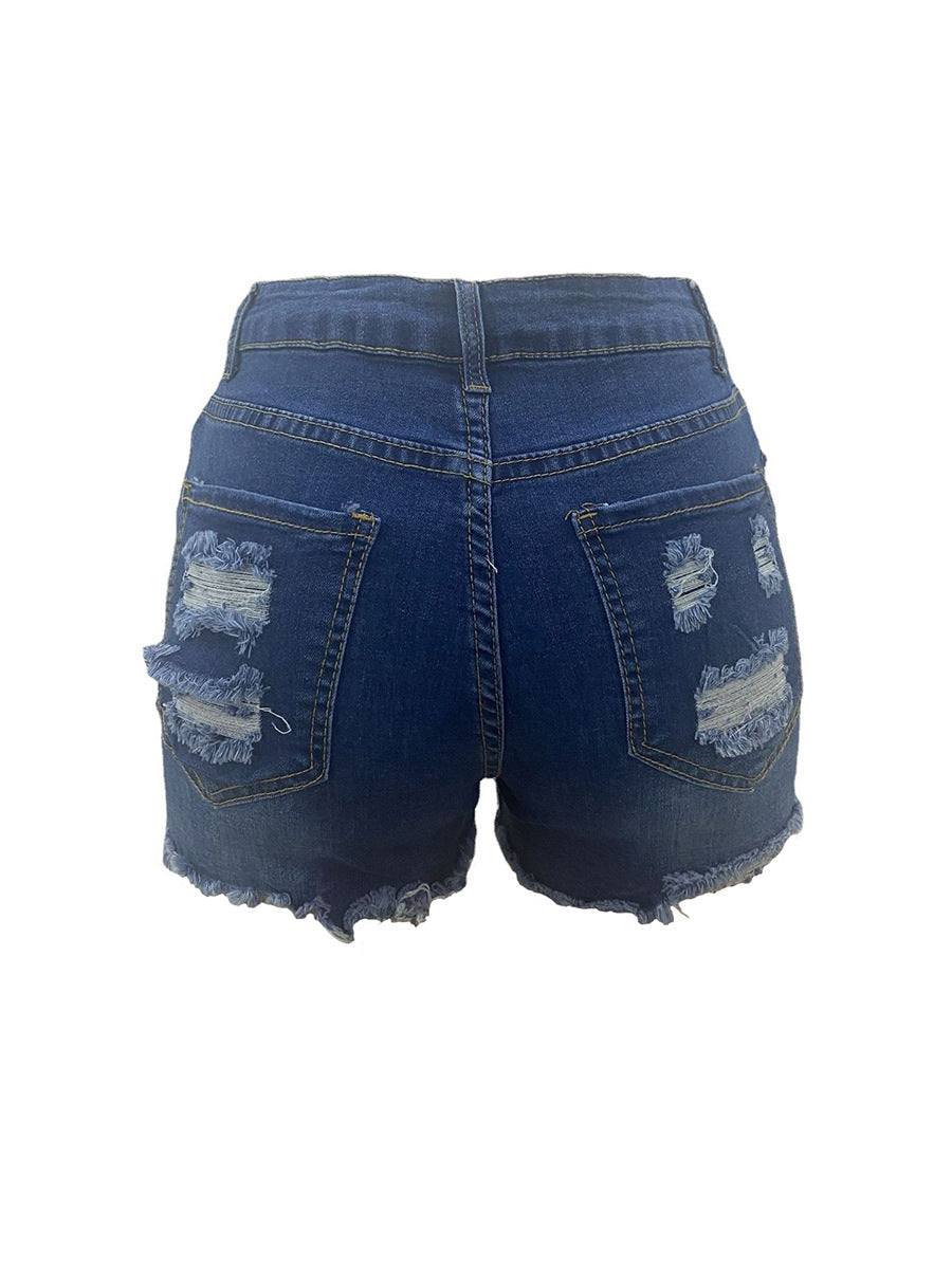 High-waist Ripped Denim Shorts