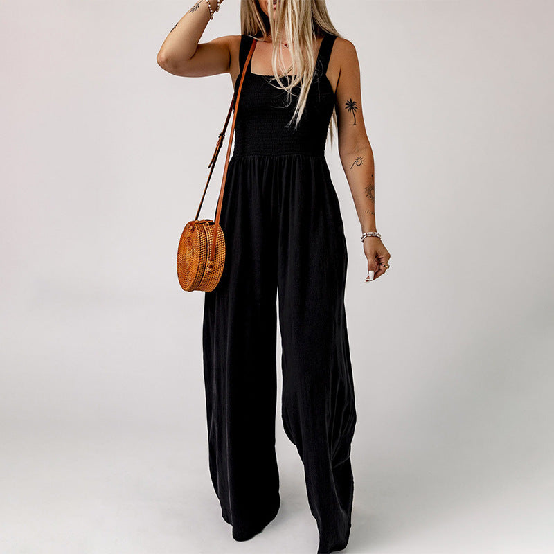 Neck High Waist Jumpsuit Women's Backless Pleated