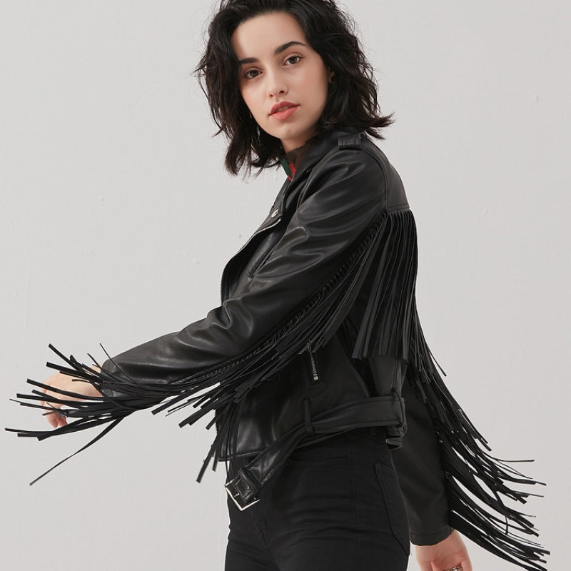 Tassel Short Slim Leather Jacket